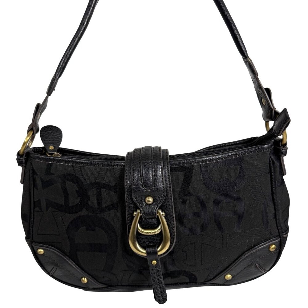 VTG Etienne Aigner Logo Jacquard Studded Pleather Trim Shoulder Bag Equestrian